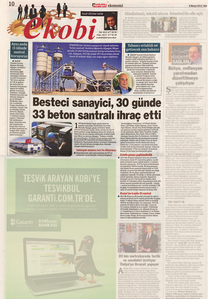 The Success of ELKON Takes Place in HURRIYET Newspaper